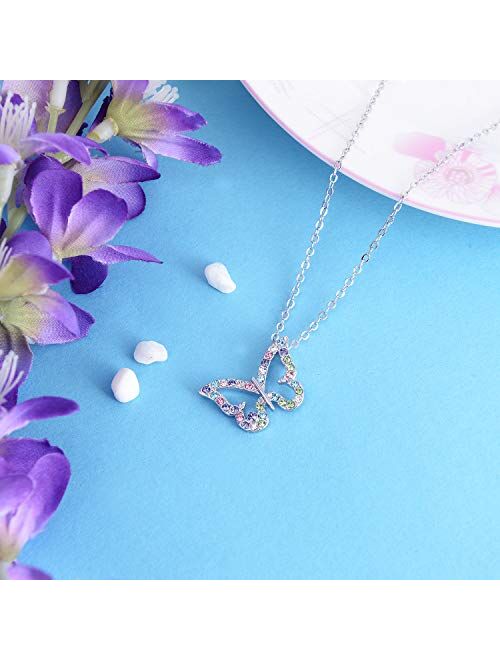Kiokioa Charm Butterfly Multi-Color Crystal Chain Pendant Necklace Fashion Gift for Teen Girls