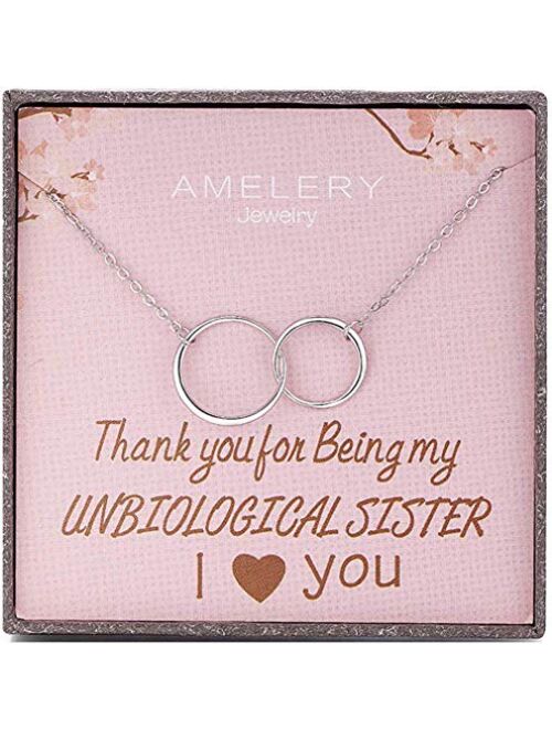 Unique Bargains Gifts Necklaces Sterling Silver Necklace Friendship Eternity Pendants Two Interlocking Infinity Circles Pendant Gift Card Friends Love Jewelry