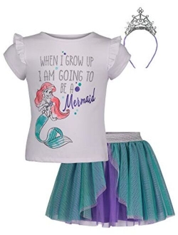 Toddler Girls Minnie Frozen Little Mermaid T-Shirt, Skirt & Headband Set