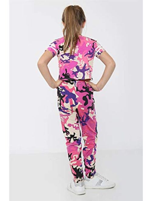 Girls Tops Kids Designers Camouflage Print Trendy Crop Top Legging Set 7-13 Yr