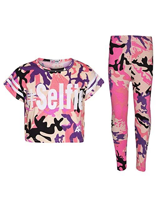 Girls Tops Kids Designers Camouflage Print Trendy Crop Top Legging Set 7-13 Yr