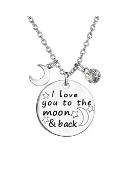 TISDA Birthstone Crystals Necklace,I Love You to The Moon and Back Jewelry Necklace