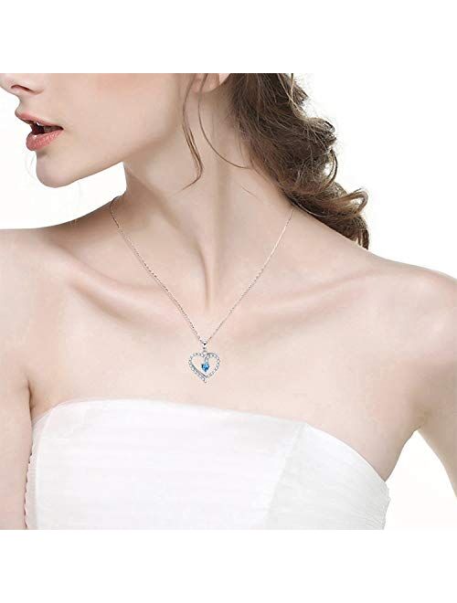 Dorella Christmas Birthday Gifts for Wife December Birthstone Blue Topaz Necklace Women Love Heart Sterling Silver Fine Jewelry