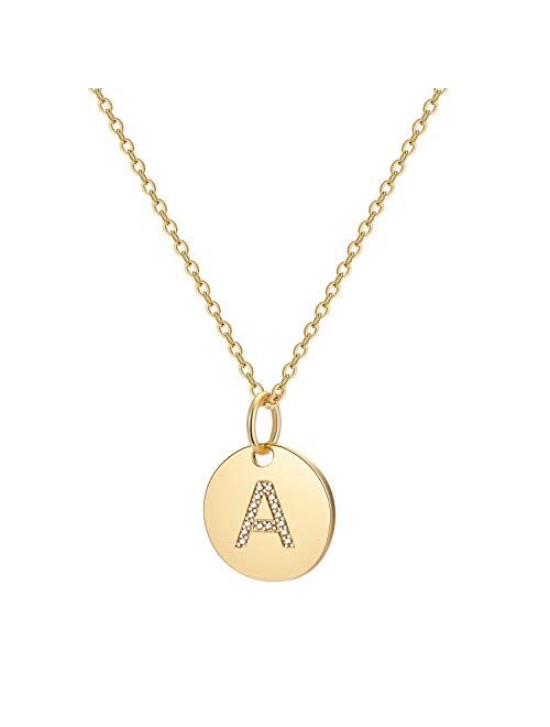 Initial Necklace Dainty Round Disc Letters Alphabet Pendant Necklace 14K Real Gold Plated Personalized Pendant Necklace for Women