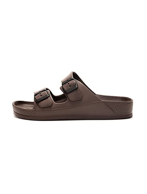 FUNKYMONKEY Men's Comfort Slides Double Buckle Adjustable EVA Flat Sandals