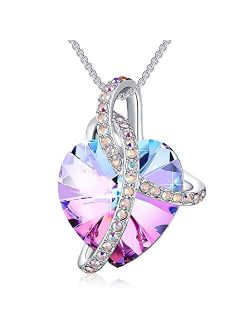 PLATO H Wrapped Heart Necklace Crystals from Swarovski for Women Girl Pendant with Elegant Box Dainty Anniversary Jewelry