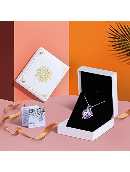 PLATO H Wrapped Heart Necklace Crystals from Swarovski for Women Girl Pendant with Elegant Box Dainty Anniversary Jewelry