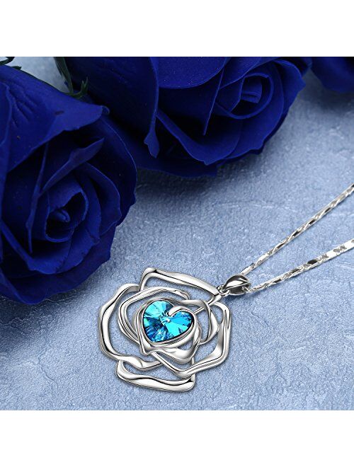 Menton Ezil "Rose Lover Swarovski Necklace 18K White Gold Flower Pendant Fashion Jewlery - Gift of Love