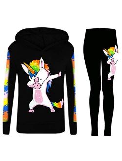 Girls Dabbing Unicorn Hooded Top and Leggings Tracksuit Set in Size 5-13 Years
