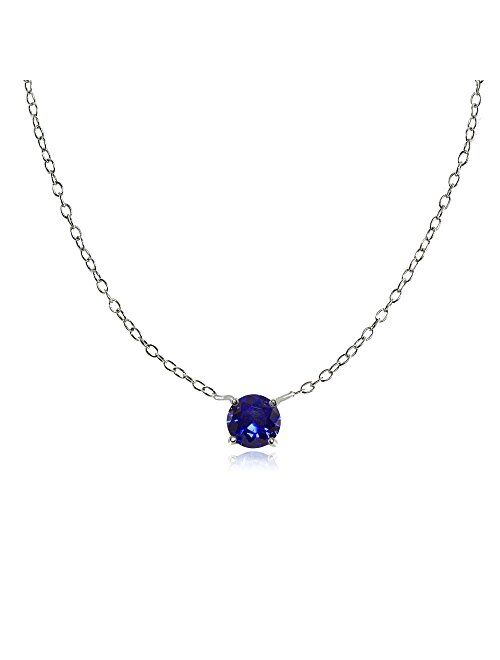 Ice Gems Sterling Silver Small Dainty Round Genuine, Simulated Gemstone or Cubic Zirconia Choker Necklace