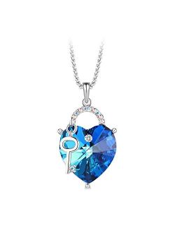 T400 Fashion Crystal Heart Pedant Necklaces Purple/Blue Crystal Pendant Jewelry for Women Birthday Gift
