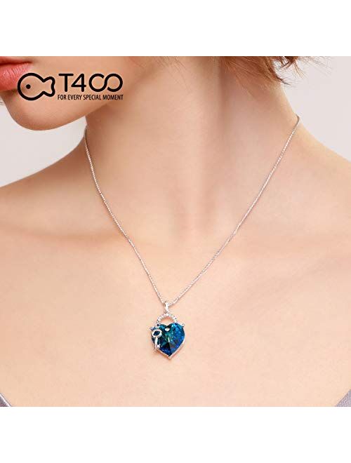 T400 Fashion Crystal Heart Pedant Necklaces Purple/Blue Crystal Pendant Jewelry for Women Birthday Gift