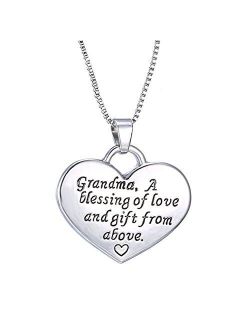 MagicW Gift for Grandma Heart Pendant Necklace Grandma A Blessing of Love and Gift from Above Grandma Charm Necklace from Granddaughter