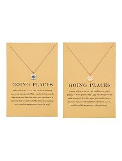 Zealmer 16K Gold Plated World Map Compass BFF Necklaces for Best Friend Graduation Gift