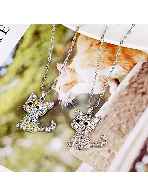 Tamhoo 3/4/5/6 Pcs Cute Necklaces for Girls Kids Birthday Gift Pack-Cat Pendant Necklace for Teen Girls-Fairy Necklace for Little Girls-Mermaid
