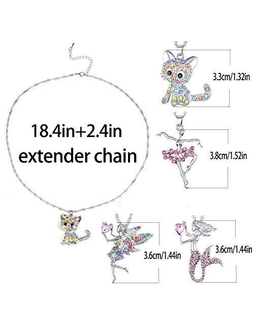 6 Pcs Cute Necklaces for Girls Kids Birthday Gift Pack-Cat Pendant Necklace for Teen Girls-Fairy Necklace for Little Girls-Mermaid Necklace for Girls-Tooth Fairy Gifts fo
