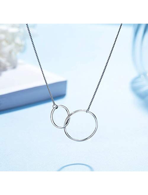Mother Daughter Necklace, Sterling Silver 2 Circle Infinity Necklace for Women Girls, Mom Gifts, Mothers Day Jewelry Birthday Gift