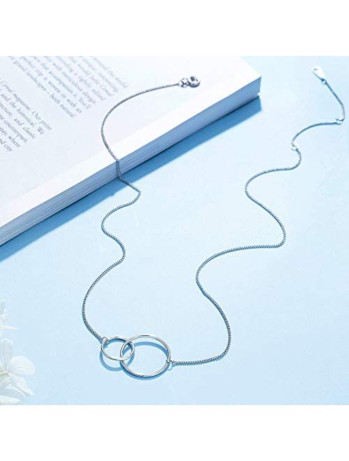 Mother Daughter Necklace, Sterling Silver 2 Circle Infinity Necklace for Women Girls, Mom Gifts, Mothers Day Jewelry Birthday Gift