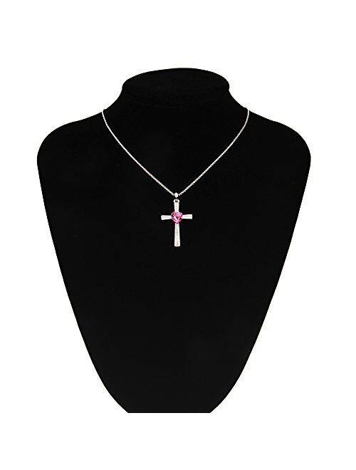 GEORGE SMITH 14K White Gold Plated Cross Necklace for Women-Dainty Rose Flower Crucifix Pendant Necklace Birthday Jewelry Gifts, 18-20 Inches Link Chain