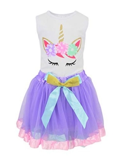 Unique Baby Girls Everyday Tulle Short Sleeve Toddler Tutu Dress Skirt Set