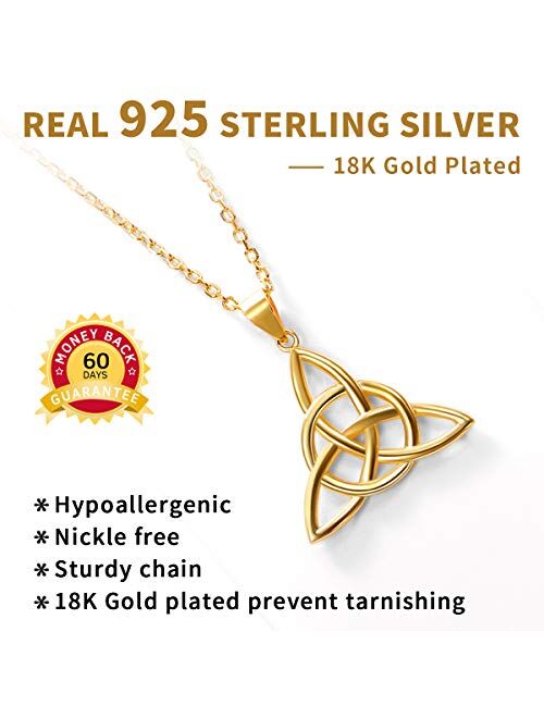 ChicSilver 925 Sterling Silver Good Luck Irish Celtic Knot Necklaces Vintage Triangle/Cross/Round Pendant Necklaces Gift for Women (with Gift Box)