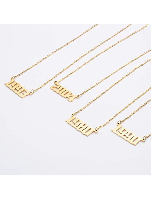 Joycuff Birth Year Number Necklaces Old English Necklace for Women Daughter Teen Girl Sister Personalized Christmas Birthday Jewelry 18K Real Gold Stainless Steel Pendant