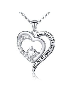 Sterling Silver Engraved Inspirational Necklace Bracelet"She Believed She Could So She Did" Gift for Her, Women, Friendship