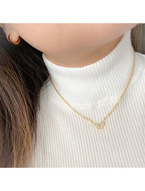Dainty Necklaces for Women Teen Girls - Tiny Gold Plated Pendant Necklace for Girls Butterfly Necklace Cross Wisdom Owl Seashell Airplane Tree of Life Necklaces for Women
