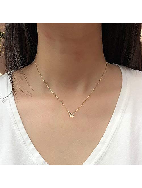 Dainty Necklaces for Women Teen Girls - Tiny Gold Plated Pendant Necklace for Girls Butterfly Necklace Cross Wisdom Owl Seashell Airplane Tree of Life Necklaces for Women