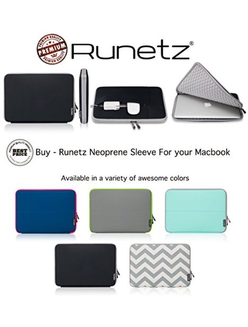 Runetz - 12-inch Black Neoprene Sleeve Case Cover for The New MacBook 12" with Retina Display and Laptop 12" - Black-Gray