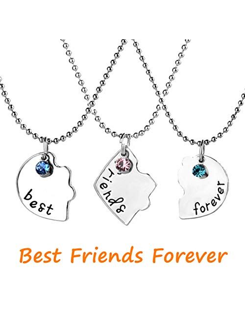 SIVITE Best Friends Forever and Ever Necklace with Crystal Broken Heart Charm Pendant Set Friendship Necklace
