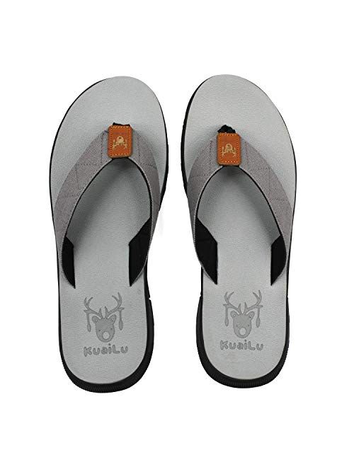 KUAILU Mens Flip Flops Comfort Thong Sandals Non Slip Rubber Sole Outdoor Lightweight Summer Beach