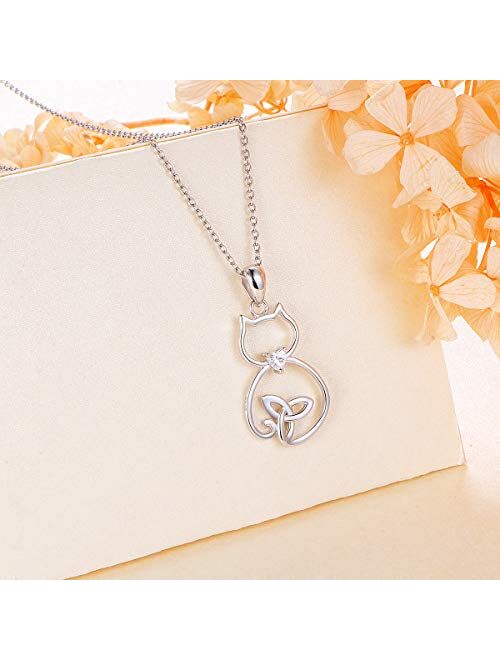 Sterling Silver Cute Cat Lover Gift Cat Pendant Necklace for Women Teen Girls, 18 Inches
