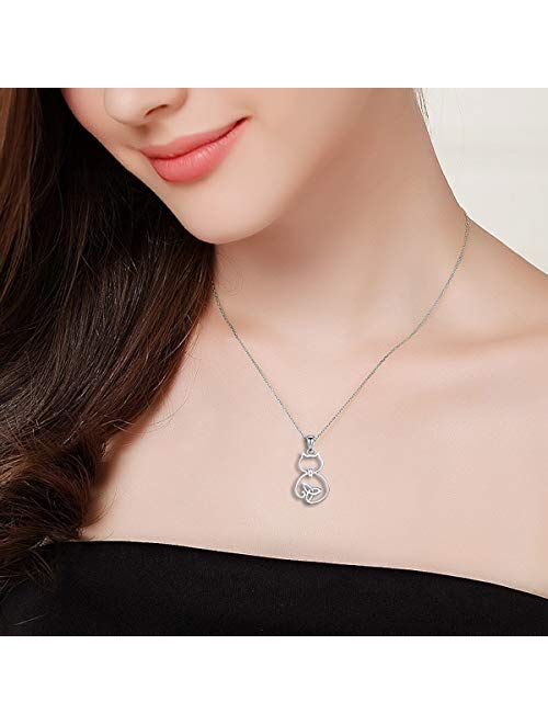 Sterling Silver Cute Cat Lover Gift Cat Pendant Necklace for Women Teen Girls, 18 Inches