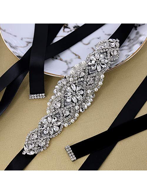 QueenDream Crystal Belt Satin Bridal Sash Wedding Belt for Bride and Bridesmaid