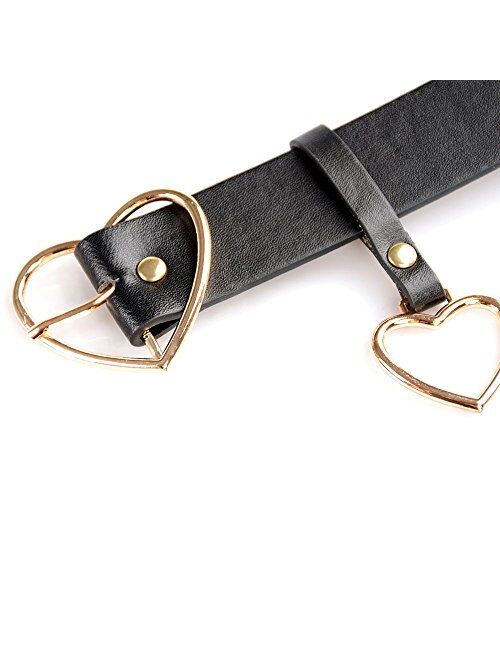 TXIN Heart-shaped Wide Black Belt with Metal Buckle for Women Girls Students Jeans Shorts Ladies Dress