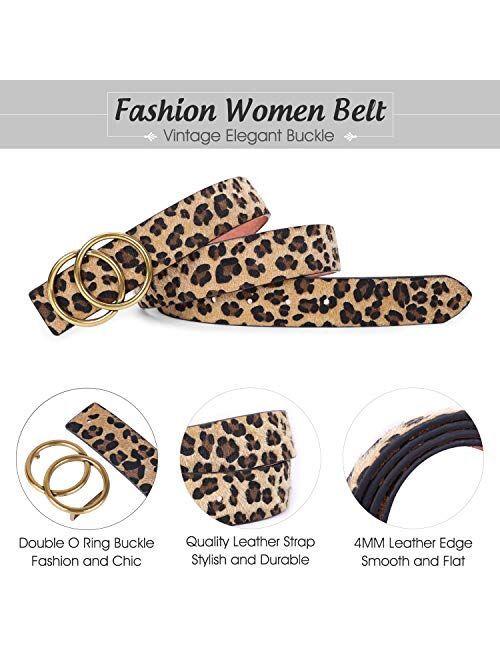 Womens Leopard Belt SANSTHS Ladies Leopard Print Leather Waist Belt for Jeans Pants