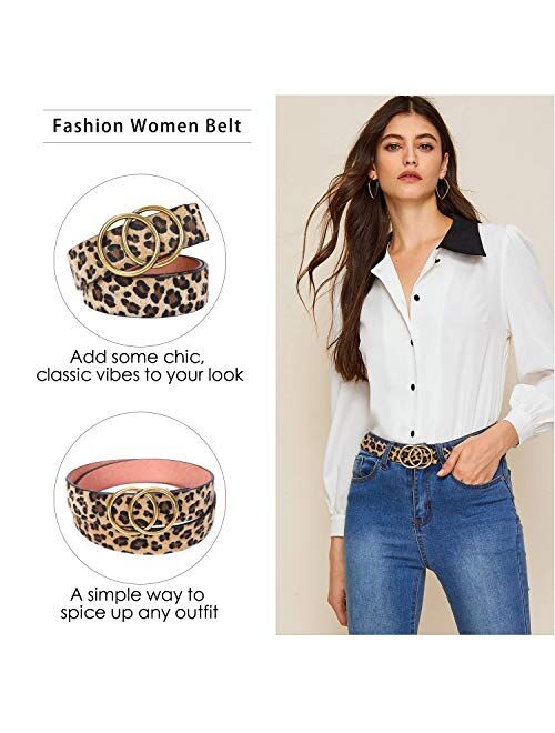 Womens Leopard Belt SANSTHS Ladies Leopard Print Leather Waist Belt for Jeans Pants