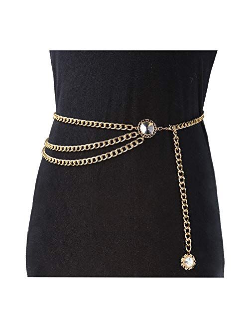 Glamorstar Multilayer Metal Waist Chain Dress Belts Metal Belt for Women