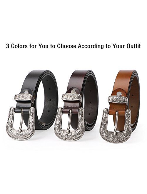 SUOSDEY Fashion Leather Belts for Women with Vintage Metal Buckle Belt Width1.1 Inch