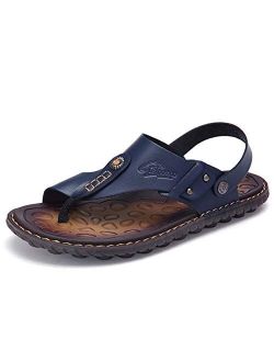 OHCHSH Mens Sandals Slippers Slip On Flip Flops for Men Shoes Leather Toe Ring Style Beach