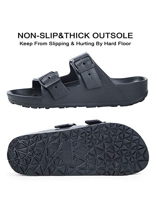 DL Men's EVA Slides Sandals Adjustable Double Buckle Flat Sandals for Men Slide On Summer Shoes, Lightweight Waterproof Beach Slide Slippers Non-Slip