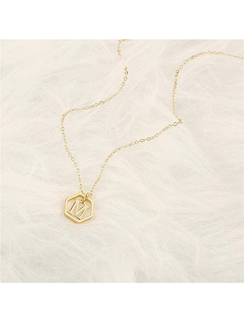 MONOZO Hexagon Initial Necklace for Women, 14k Gold Filled Letter Pendant Necklace Dainty Personalized Alphabet 26 Monogram Initial Necklace for Girls Jewelry Gifts