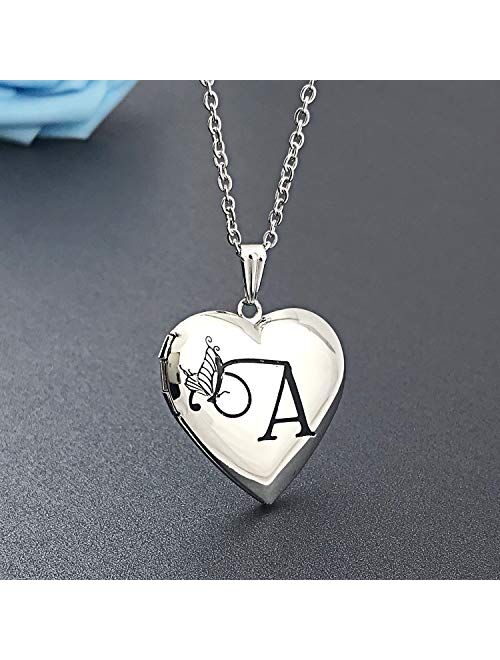 Butterfly Locket Necklace that Holds Pictures Initial Alphabet Letter Heart Shaped Photo Memory Locket Pendant Necklace