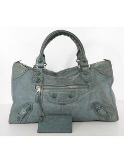 Blue-Gray Leather Motocross Giant Covered Work Bag Handbag Purse
