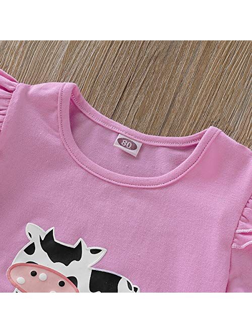 Toddler Baby Girl Ruffled Fly Sleeve Cow Top Shirts + Leopard Suspender Skirts Overall Dress Clothes