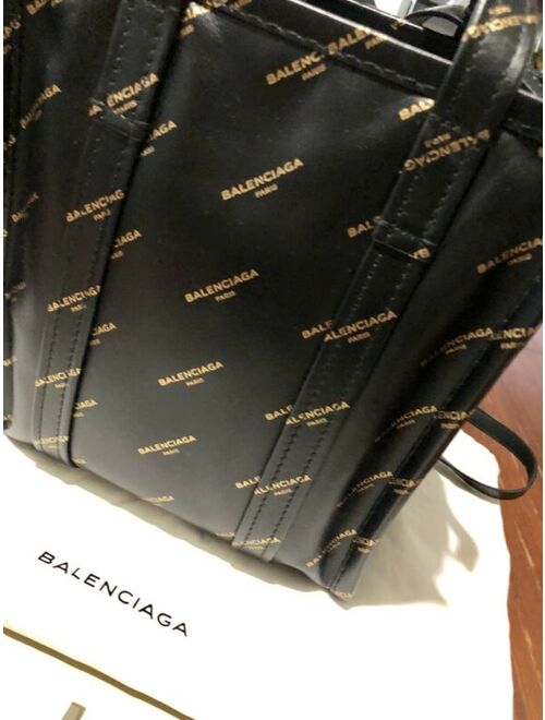 Rare BALENCIAGA Black and Gold Leather Bazar Shopper AJ Tote Bag XS Runway
