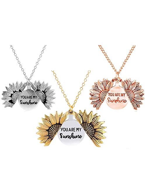 You are My Sunshine Engraved Necklace Memorial Sunflower Locket Necklace