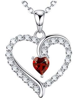 Dorella Christmas Jewelry January Birthstone Garnet Necklace for Wife Mom Birthday Gifts Sterling Silver Love Hearts Pendant Necklace Women