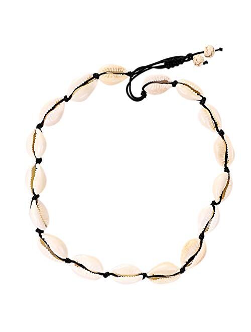 UEUC Shell Choker Necklaces,Beaded Choker Necklaces for Women&Teen Girls,Boho Tiny Seed Bead Choker Set Hawaiian Handmade Turquoise Beach Beads Necklace Adjustable Chain